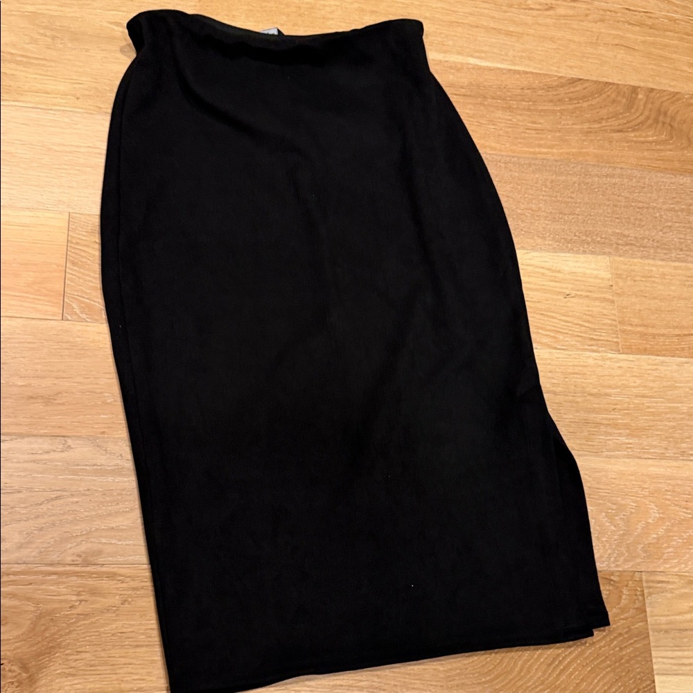 bebe pebble faux suede Black High-Waist Pencil midi Skirt medium‎ nwt